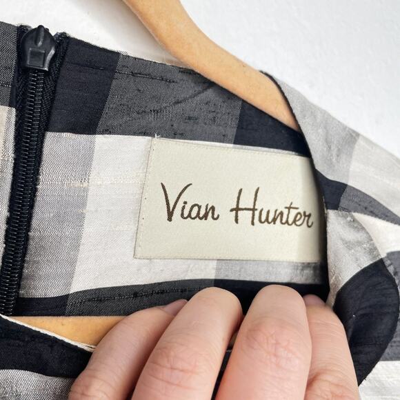 Vian Hunter Buffalo Plaid Retro Silk Sleeveless Pleated Fit and Flare Dress 6 - Picture 5 of 13